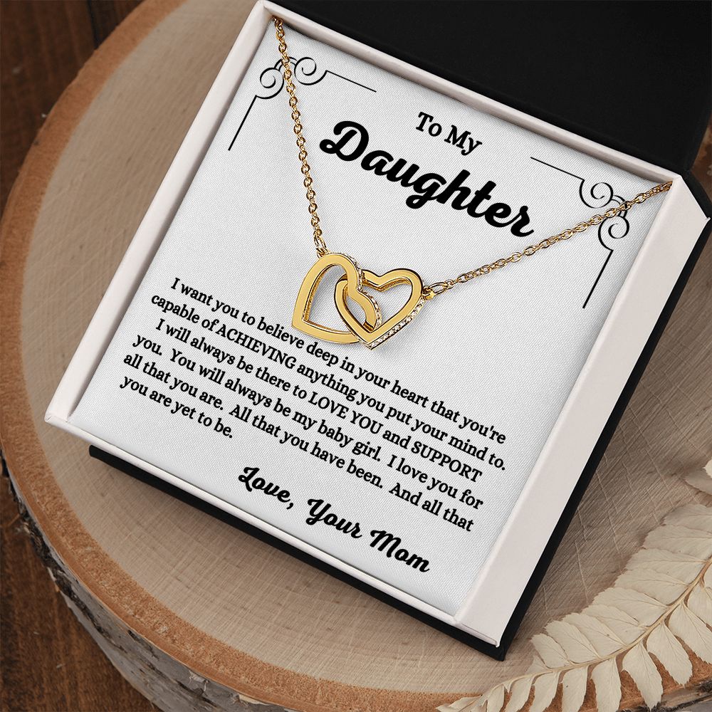 Mom - To My Daughter - I Love You - Interlocking Hearts Necklace