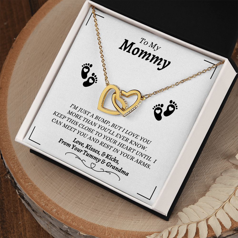 From Your Tummy & Grandma - To My Mommy - I Love You - Interlocking Hearts Necklace - From Grandma For Baby's Mommy Gift