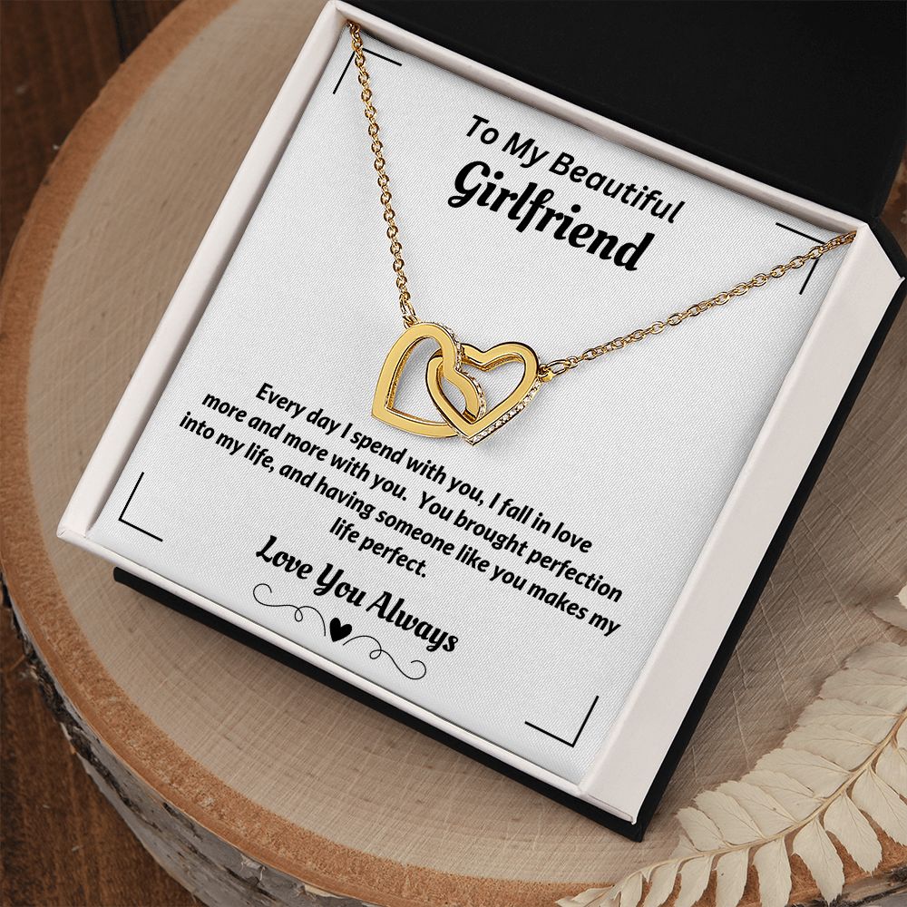 Boyfriend - To My Girlfriend - I Fall In Love More - Interlocking Hearts Necklace - Gift for Girlfriend - Birthday Gift - Christmas Gift