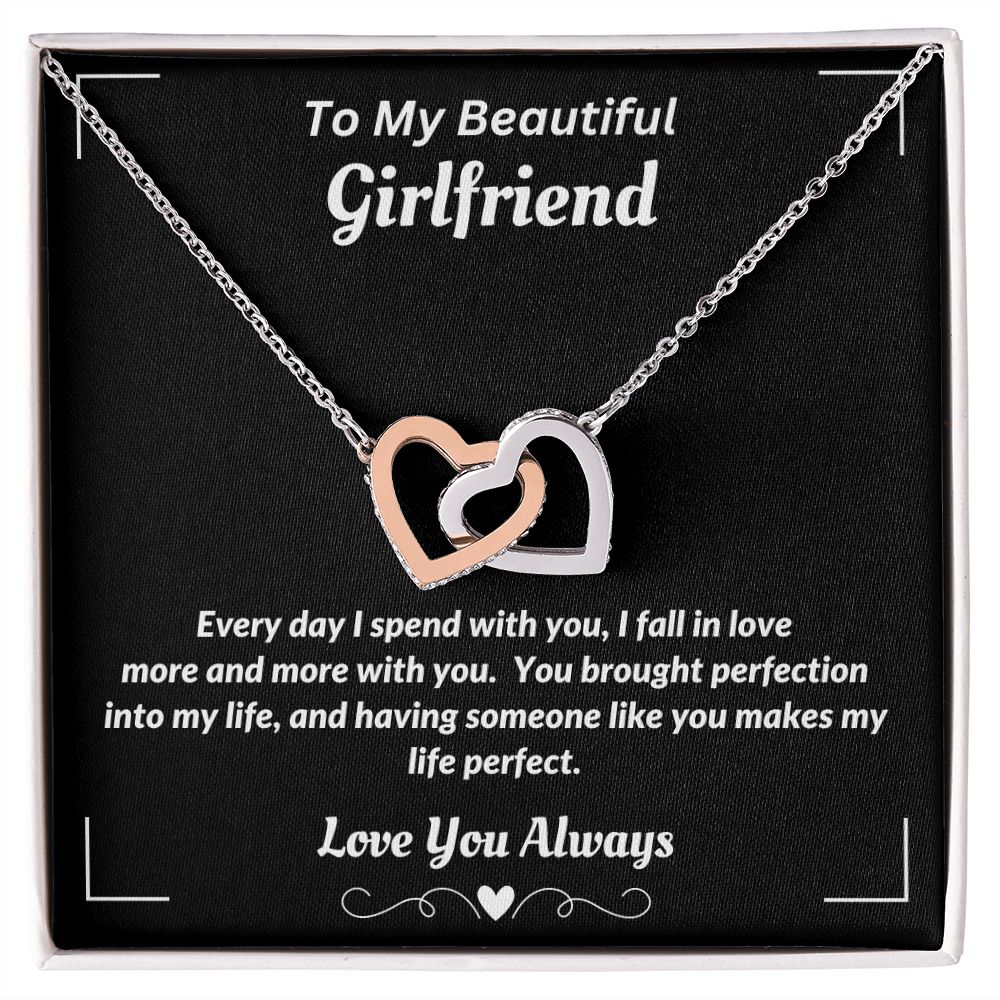 Boyfriend - To My Beautiful Girlfriend - I Fall In Love More - Interlocking Hearts Necklace - Gift for Girlfriend - Birthday Gift - Christmas Gift