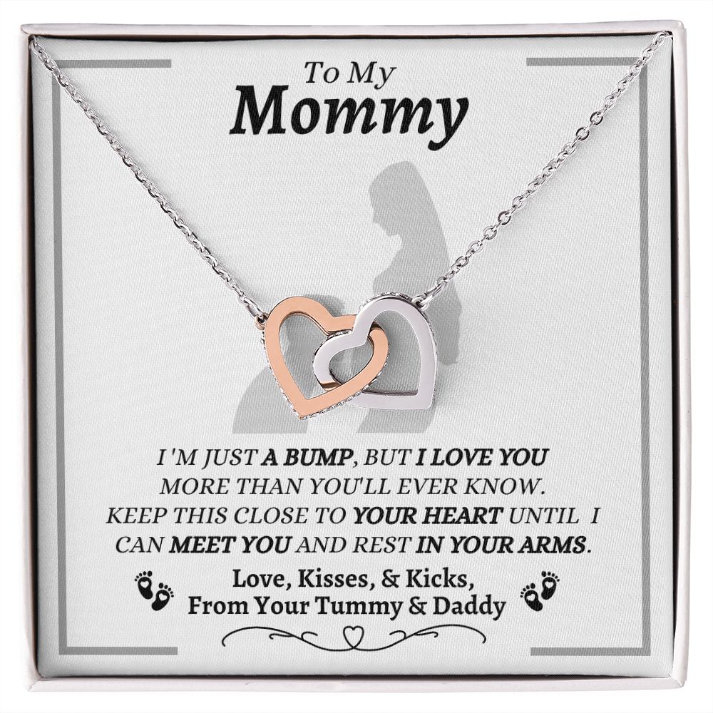 From Your Tummy & Daddy - To My Mommy - Interlocking Hearts Necklace - New Mom Gift - Keepsake Gift
