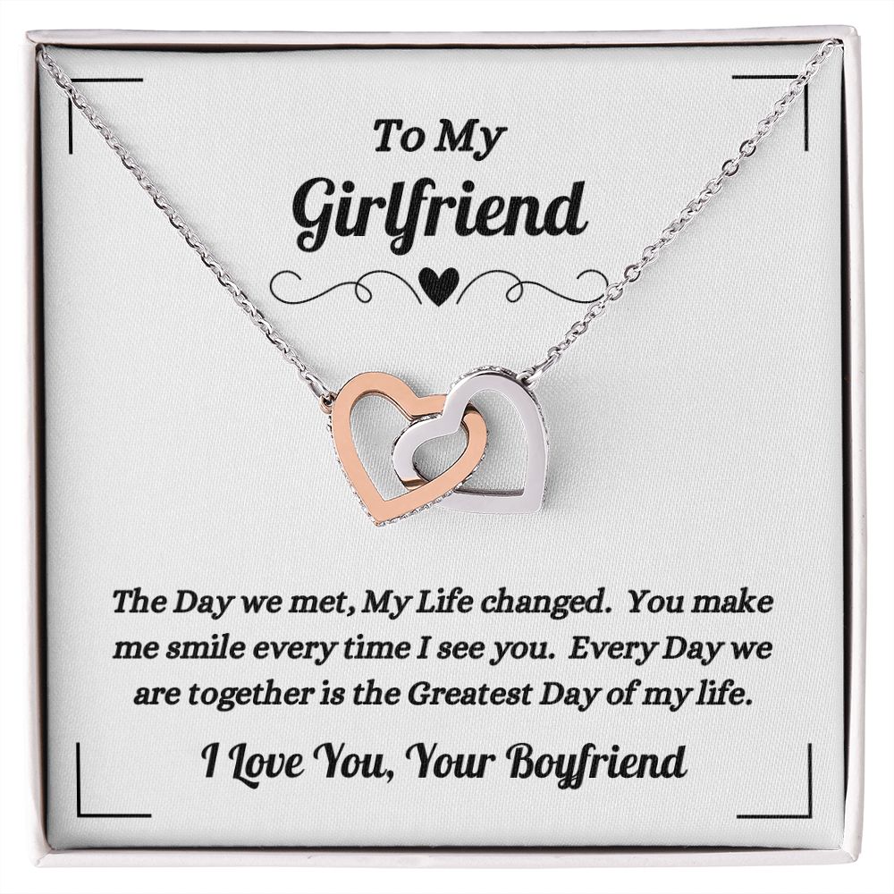 Boyfriend - To My Girlfriend - The Day We Met - Interlocking Hearts Necklace - Gift for Girlfriend - Birthday Gift - Christmas Gift
