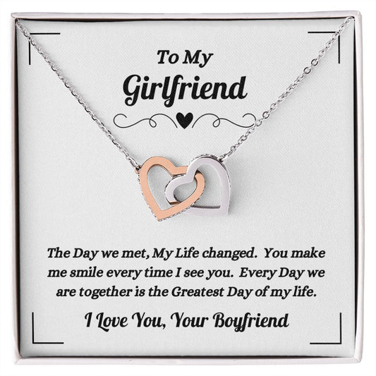 Boyfriend - To My Girlfriend - The Day We Met - Interlocking Hearts Necklace - Gift for Girlfriend - Birthday Gift - Christmas Gift