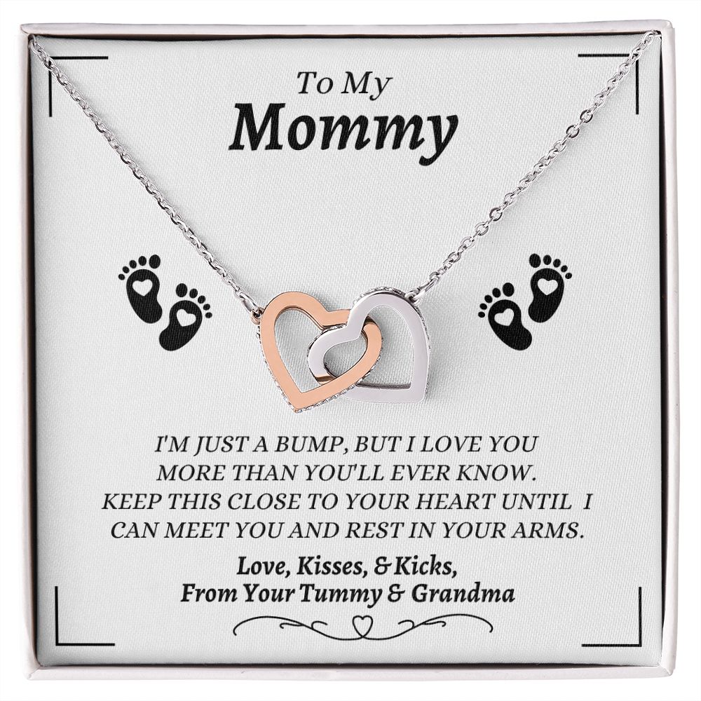 From Your Tummy & Grandma - To My Mommy - I Love You - Interlocking Hearts Necklace - From Grandma For Baby's Mommy Gift