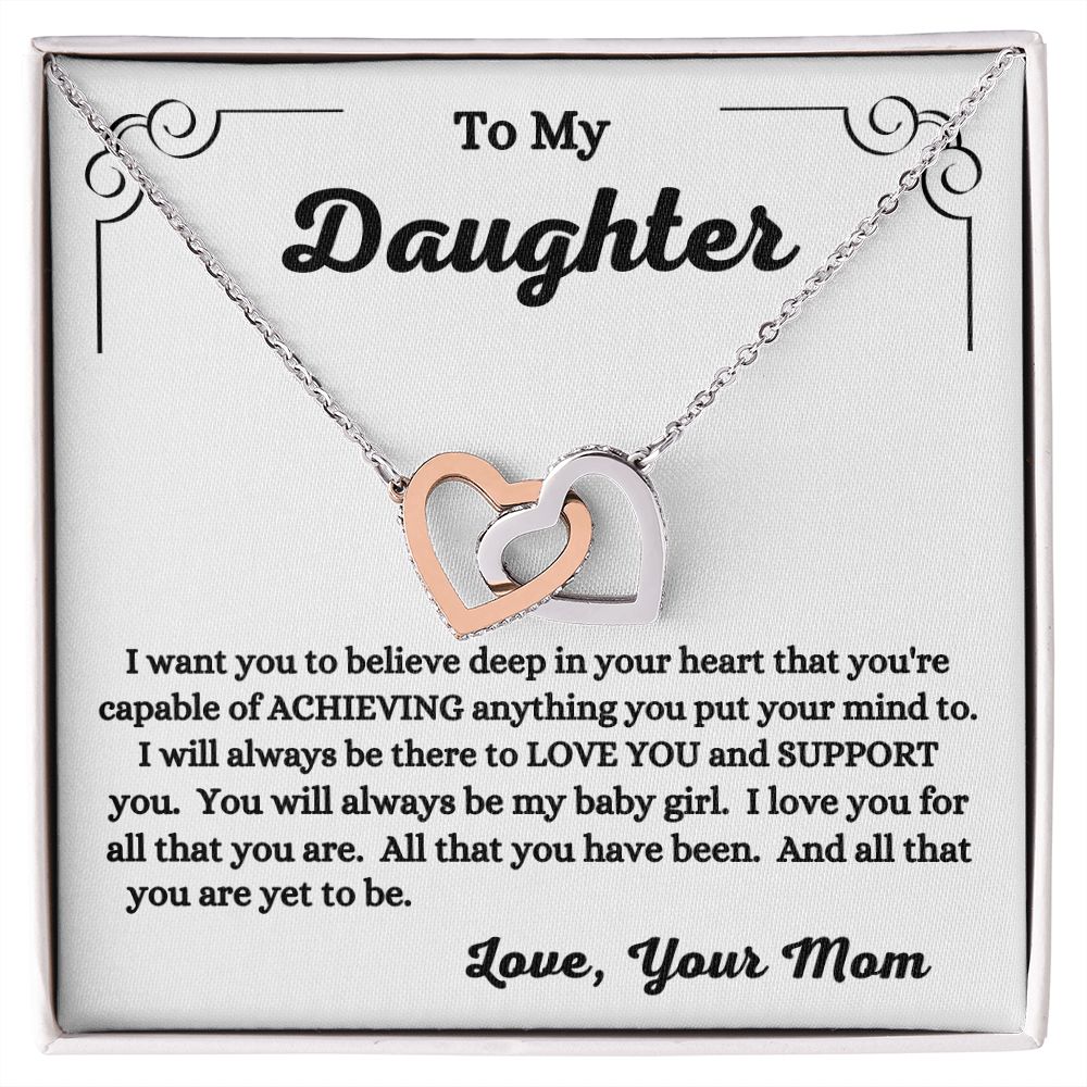 Mom - To My Daughter - I Love You - Interlocking Hearts Necklace