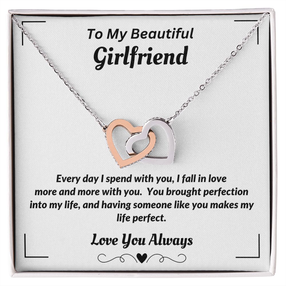 Boyfriend - To My Girlfriend - I Fall In Love More - Interlocking Hearts Necklace - Gift for Girlfriend - Birthday Gift - Christmas Gift