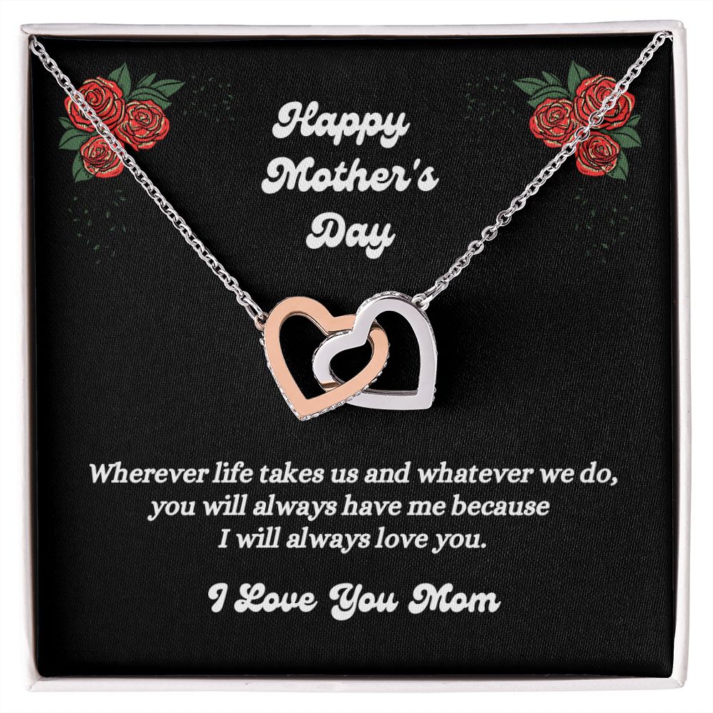 Happy Mother's Day - I Love You Mom - Interlocking Hearts Necklace