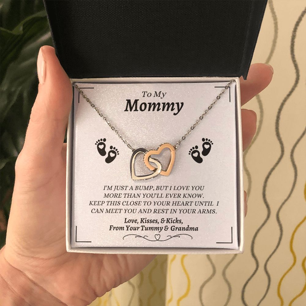 From Your Tummy & Grandma - To My Mommy - I Love You - Interlocking Hearts Necklace - From Grandma For Baby's Mommy Gift