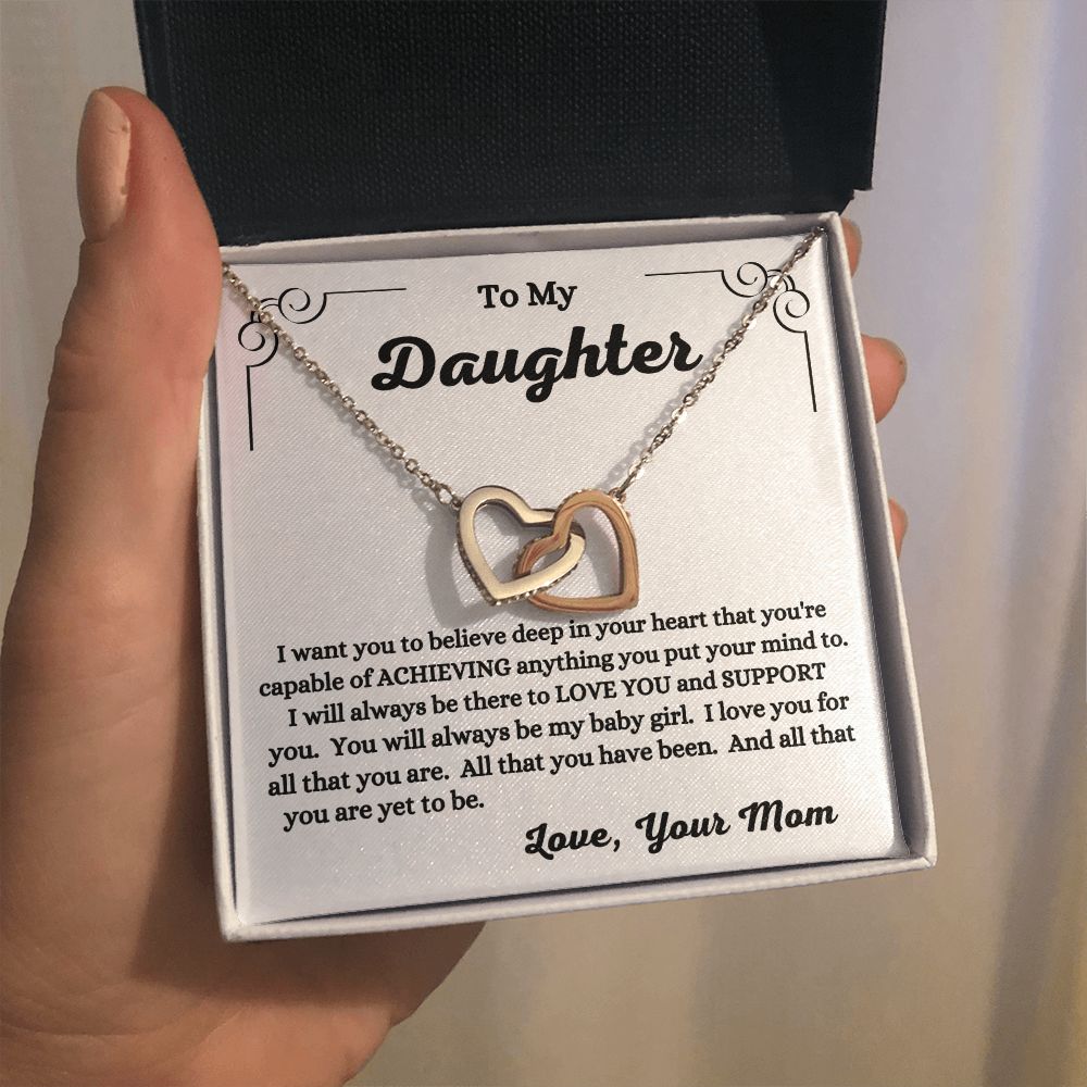 Mom - To My Daughter - I Love You - Interlocking Hearts Necklace