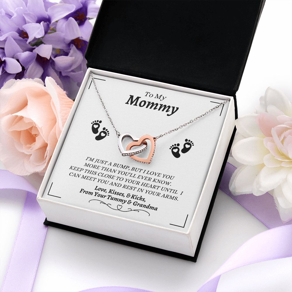 From Your Tummy & Grandma - To My Mommy - I Love You - Interlocking Hearts Necklace - From Grandma For Baby's Mommy Gift