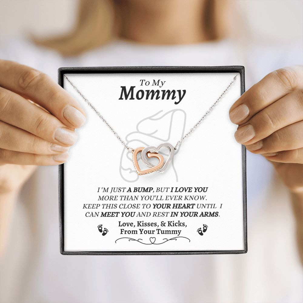 From Your Tummy - To My Mommy - I Love You - Interlocking Hearts Necklace - New Mom To Be Gift - Baby Shower Gift - Expectant Mother Gift From Family & Friends