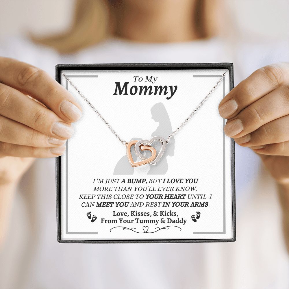 From Your Tummy & Daddy - To My Mommy - Interlocking Hearts Necklace - New Mom Gift - Keepsake Gift