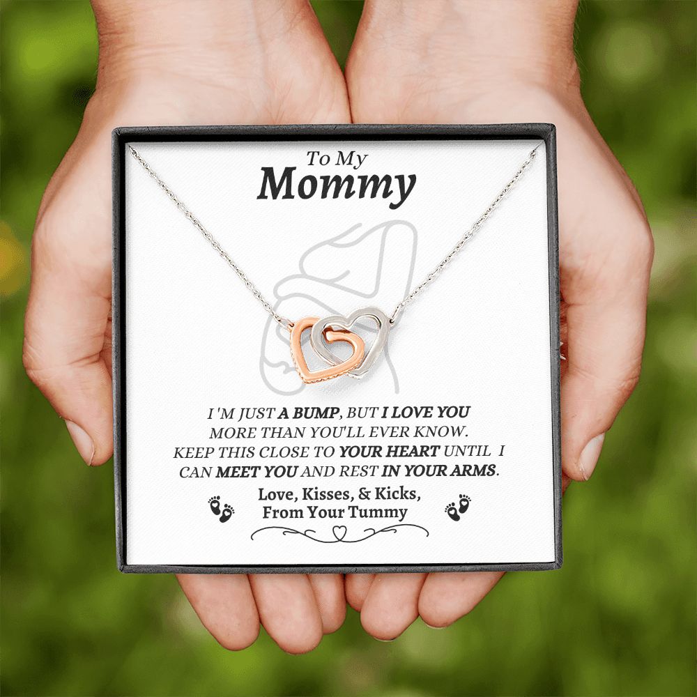 From Your Tummy - To My Mommy - I Love You - Interlocking Hearts Necklace - New Mom To Be Gift - Baby Shower Gift - Expectant Mother Gift From Family & Friends