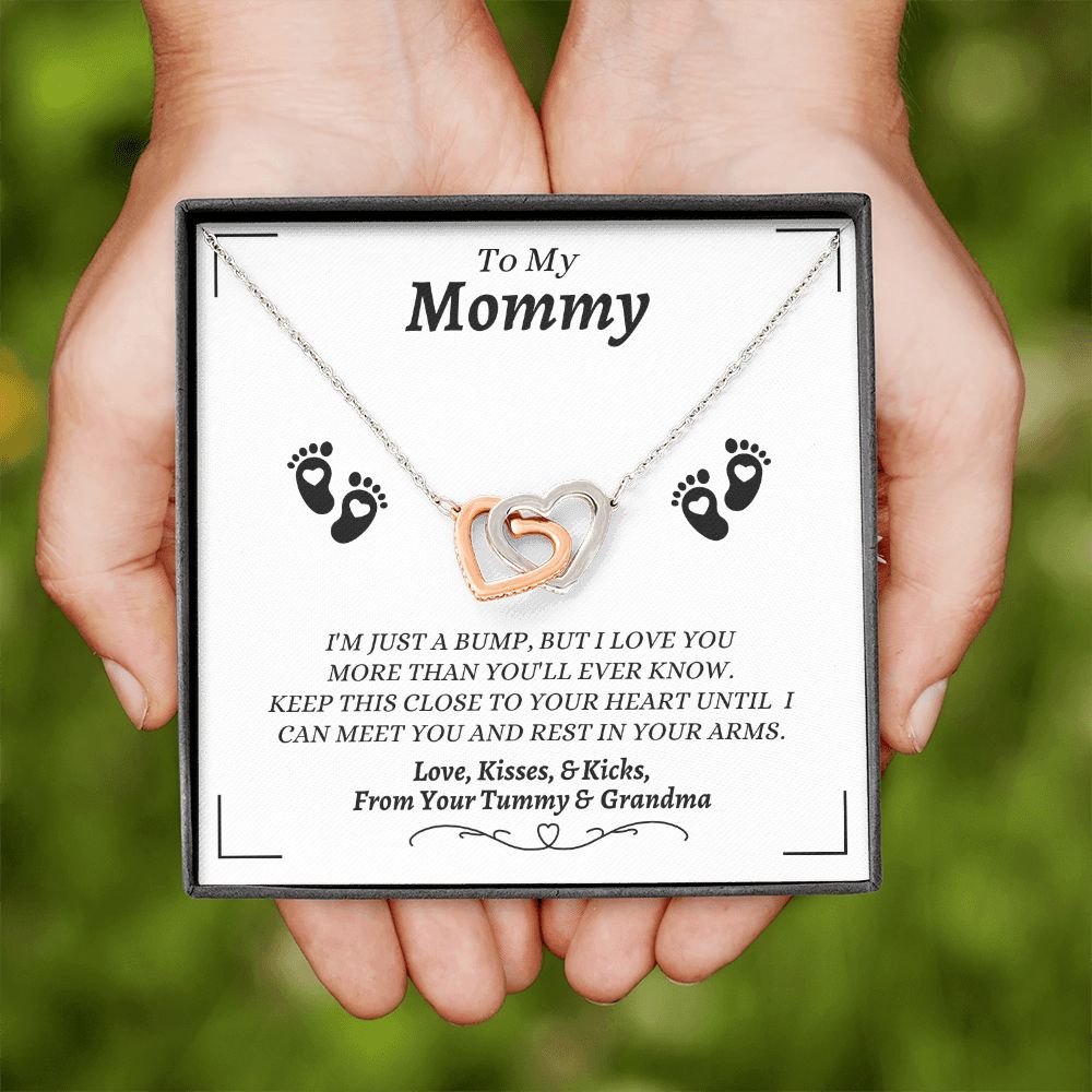 From Your Tummy & Grandma - To My Mommy - I Love You - Interlocking Hearts Necklace - From Grandma For Baby's Mommy Gift