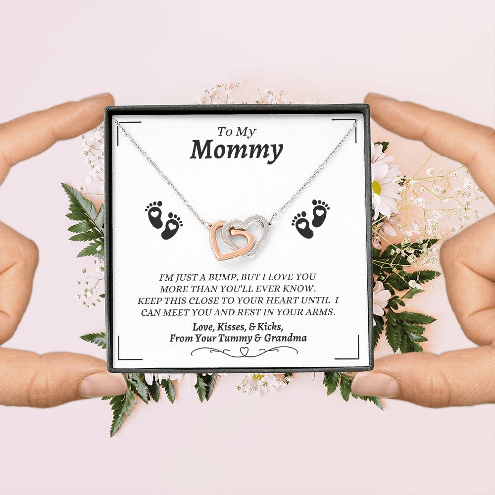 From Your Tummy & Grandma - To My Mommy - I Love You - Interlocking Hearts Necklace - From Grandma For Baby's Mommy Gift