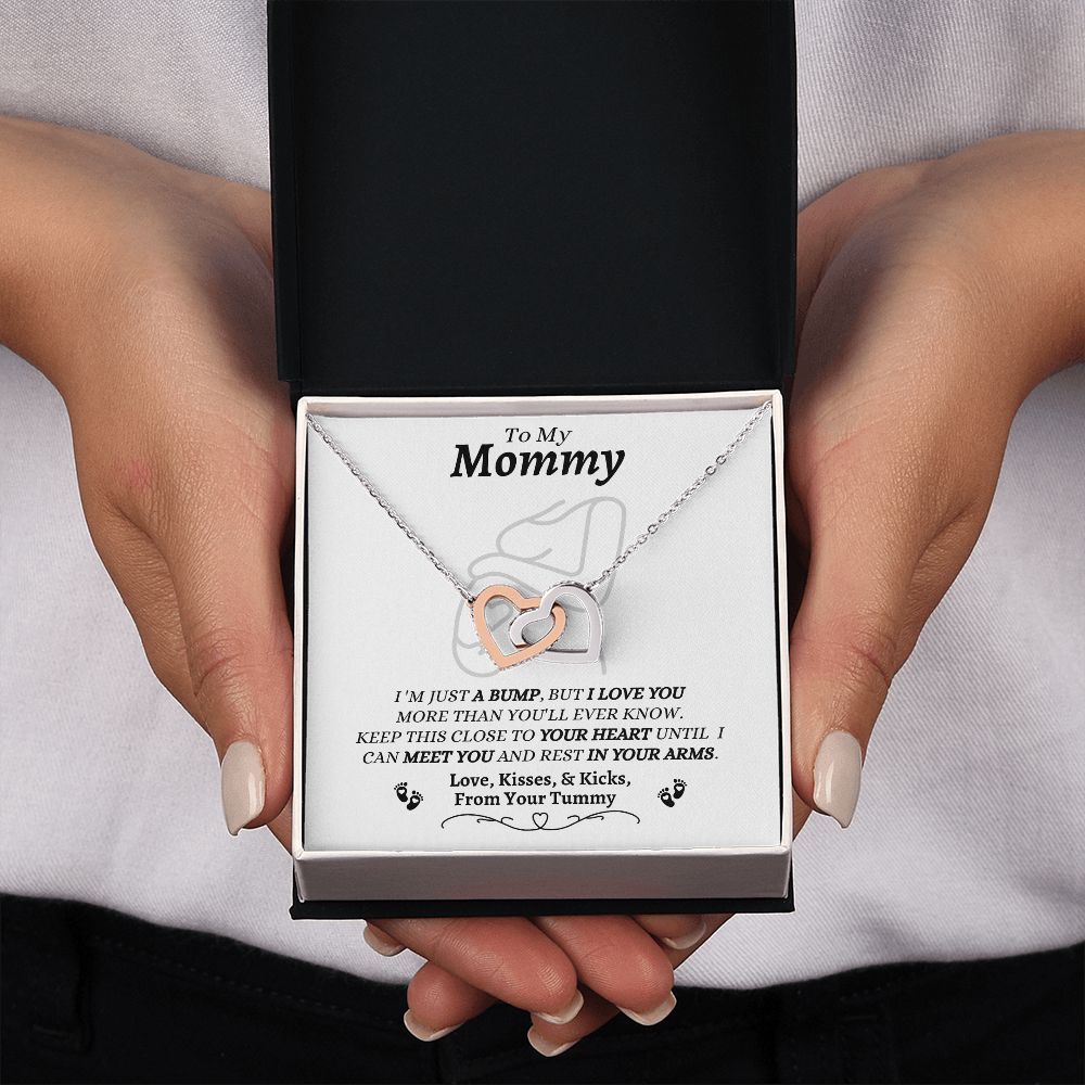 From Your Tummy - To My Mommy - I Love You - Interlocking Hearts Necklace - New Mom To Be Gift - Baby Shower Gift - Expectant Mother Gift From Family & Friends