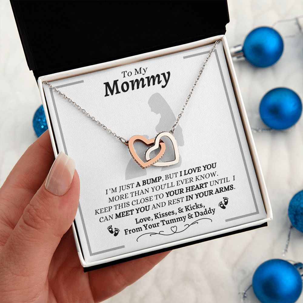 From Your Tummy & Daddy - To My Mommy - Interlocking Hearts Necklace - New Mom Gift - Keepsake Gift