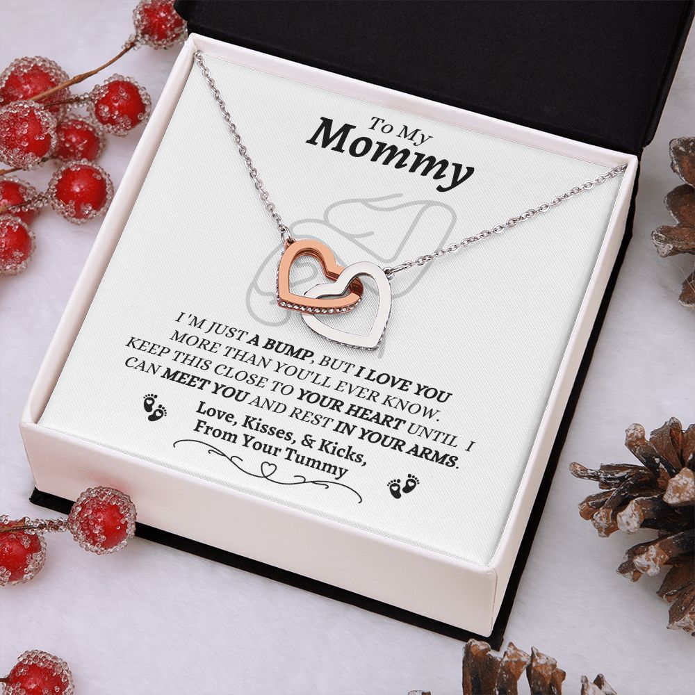 From Your Tummy - To My Mommy - I Love You - Interlocking Hearts Necklace - New Mom To Be Gift - Baby Shower Gift - Expectant Mother Gift From Family & Friends