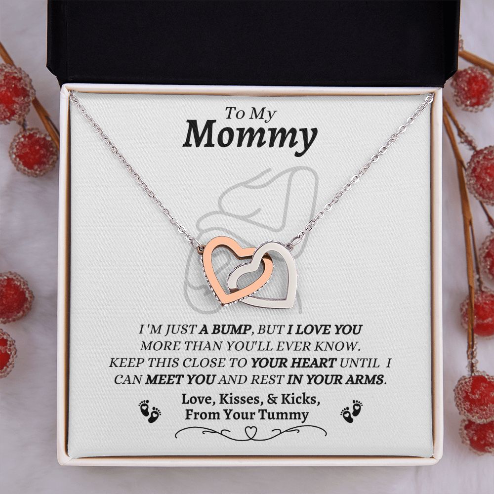 From Your Tummy - To My Mommy - I Love You - Interlocking Hearts Necklace - New Mom To Be Gift - Baby Shower Gift - Expectant Mother Gift From Family & Friends