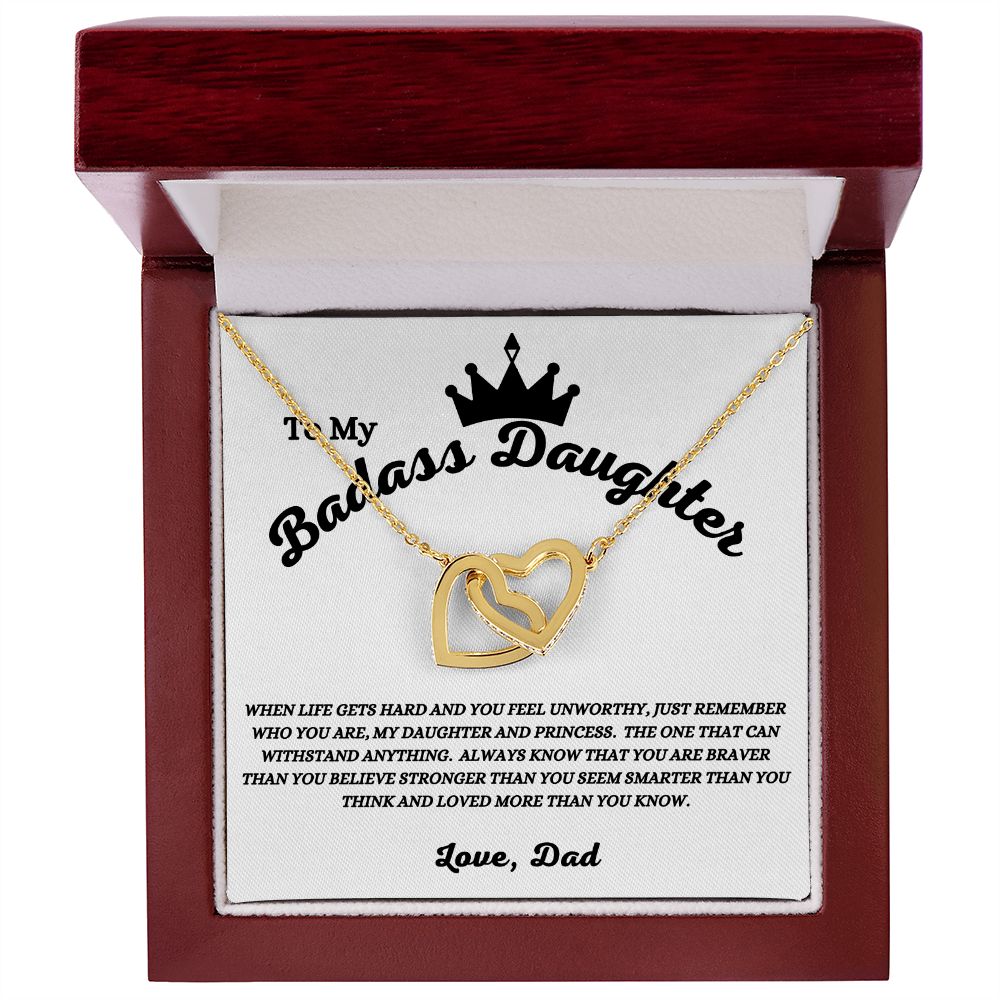 Dad - To My Badass Daughter - Who You Are - Interlocking Hearts Necklace - Daughter Gift - Birthday Gift - Christmas Gift -