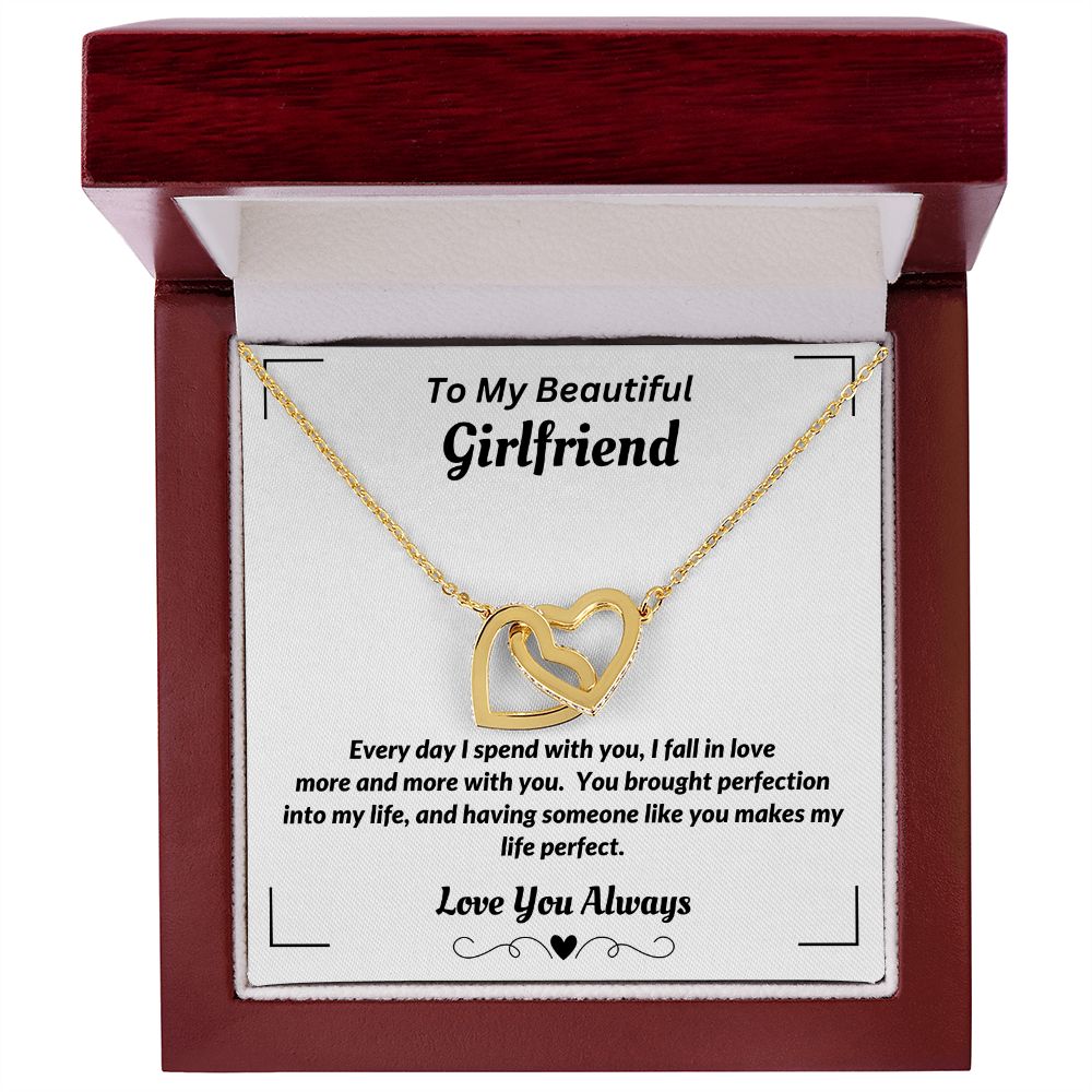 Boyfriend - To My Girlfriend - I Fall In Love More - Interlocking Hearts Necklace - Gift for Girlfriend - Birthday Gift - Christmas Gift