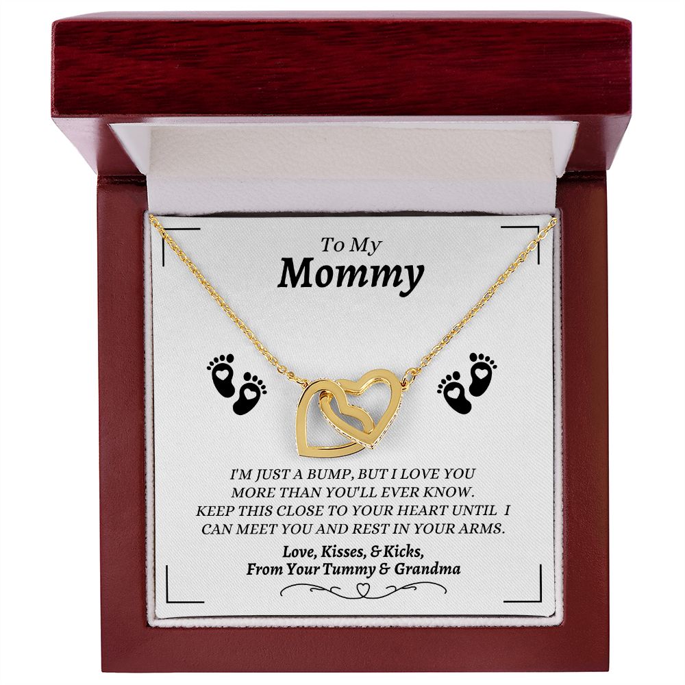 From Your Tummy & Grandma - To My Mommy - I Love You - Interlocking Hearts Necklace - From Grandma For Baby's Mommy Gift