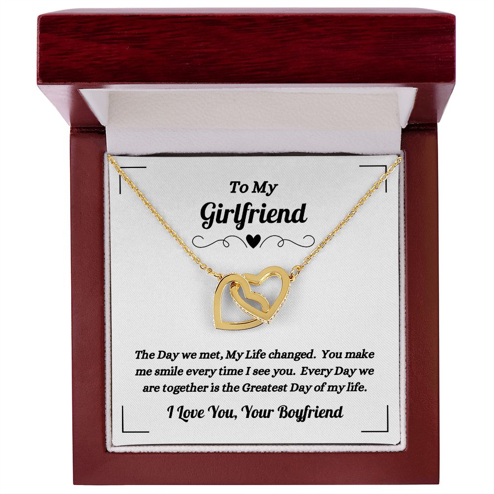 Boyfriend - To My Girlfriend - The Day We Met - Interlocking Hearts Necklace - Gift for Girlfriend - Birthday Gift - Christmas Gift