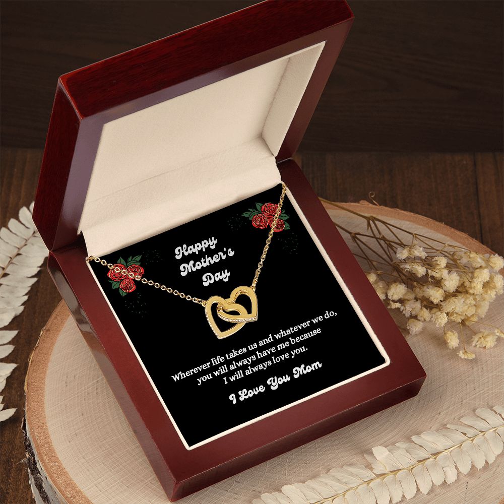 Happy Mother's Day - I Love You Mom - Interlocking Hearts Necklace