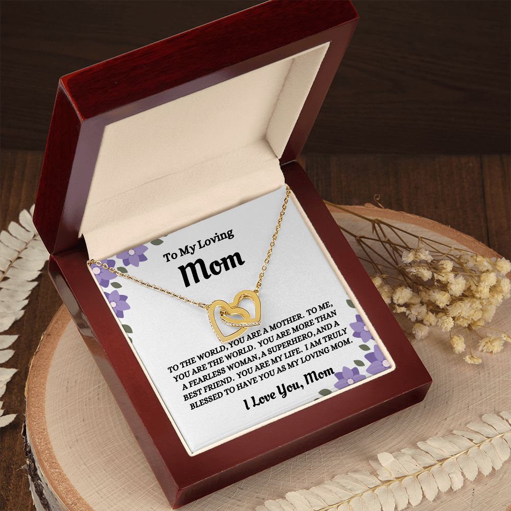 To My Loving Mom - You Are The World - Interlocking Hearts Necklace
