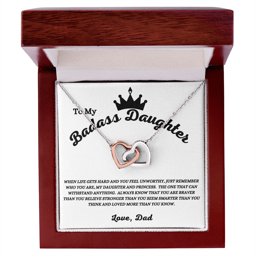 Dad - To My Badass Daughter - Who You Are - Interlocking Hearts Necklace - Daughter Gift - Birthday Gift - Christmas Gift -