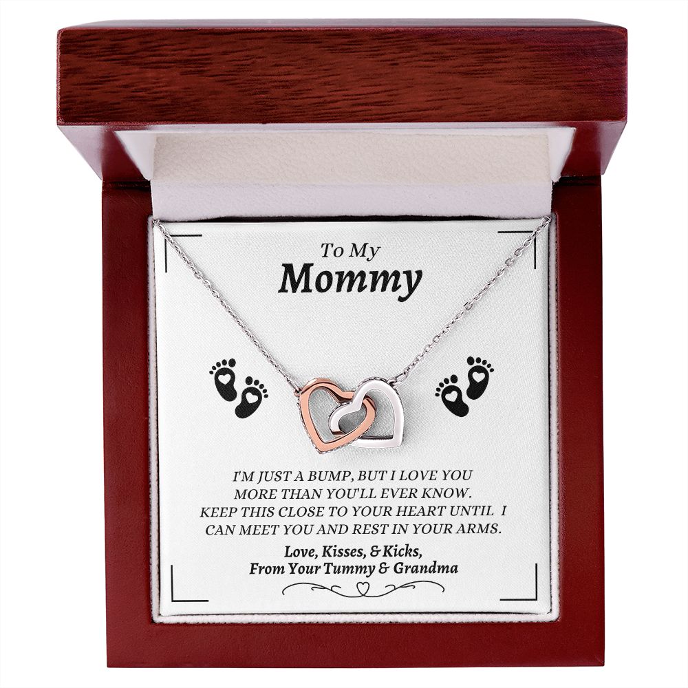 From Your Tummy & Grandma - To My Mommy - I Love You - Interlocking Hearts Necklace - From Grandma For Baby's Mommy Gift