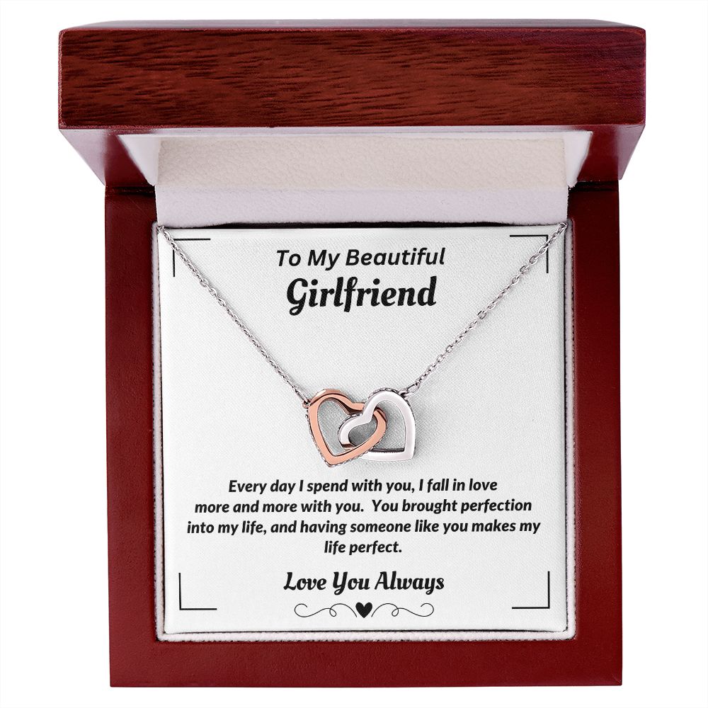 Boyfriend - To My Girlfriend - I Fall In Love More - Interlocking Hearts Necklace - Gift for Girlfriend - Birthday Gift - Christmas Gift