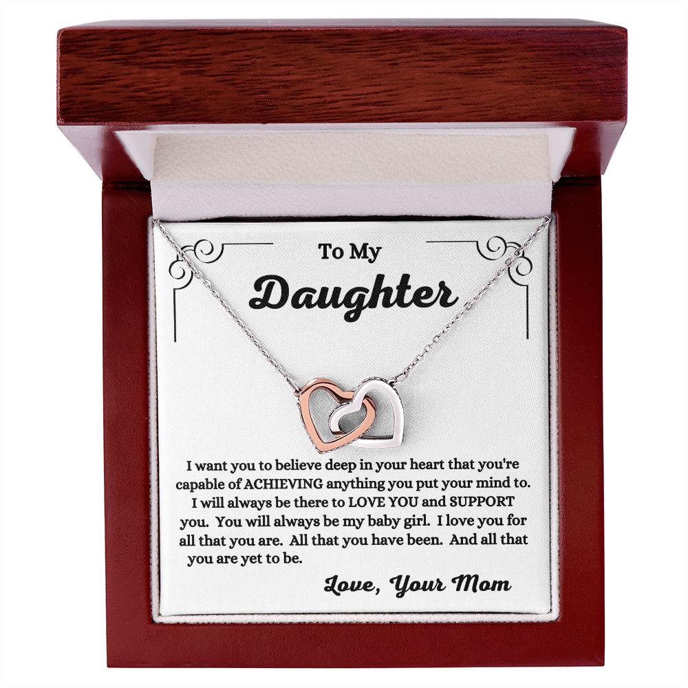 Mom - To My Daughter - I Love You - Interlocking Hearts Necklace