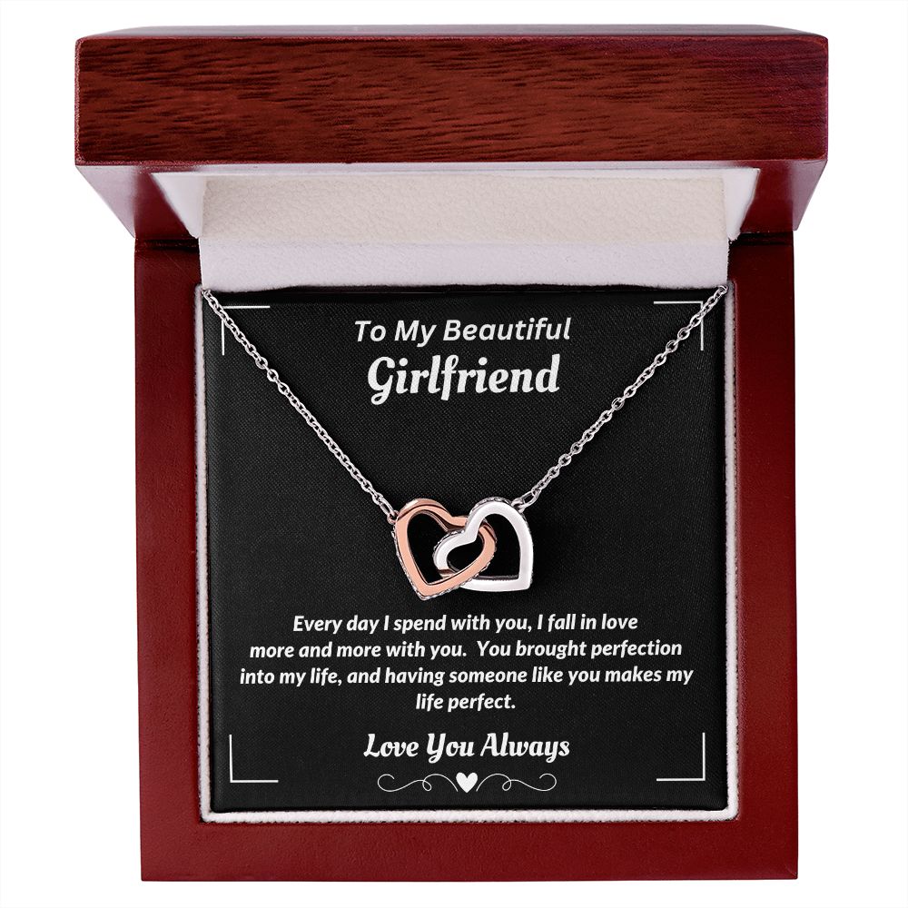 Boyfriend - To My Beautiful Girlfriend - I Fall In Love More - Interlocking Hearts Necklace - Gift for Girlfriend - Birthday Gift - Christmas Gift