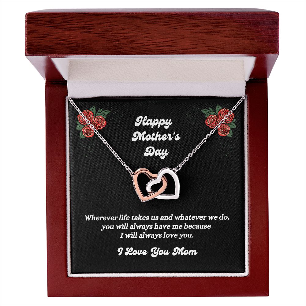Happy Mother's Day - I Love You Mom - Interlocking Hearts Necklace