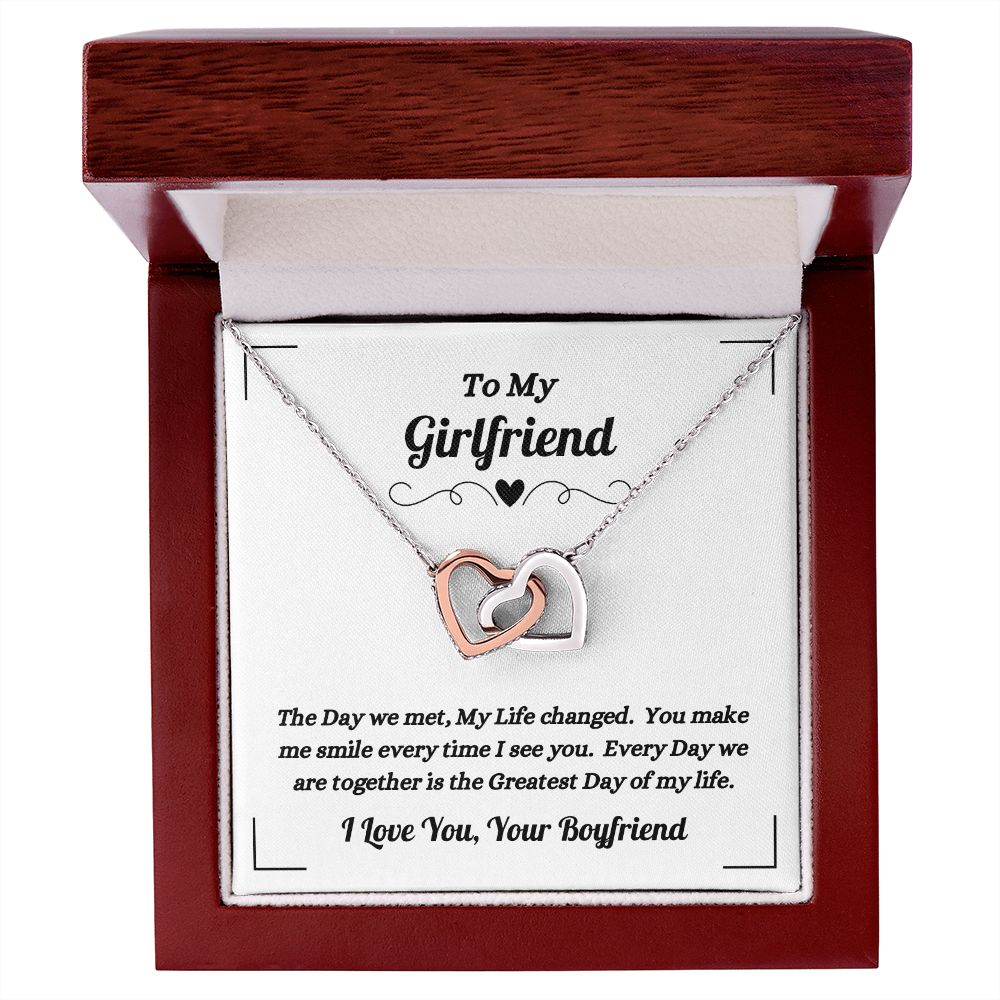 Boyfriend - To My Girlfriend - The Day We Met - Interlocking Hearts Necklace - Gift for Girlfriend - Birthday Gift - Christmas Gift