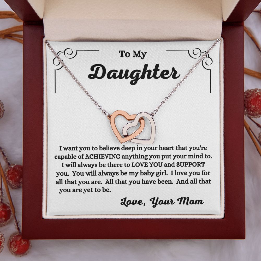 Mom - To My Daughter - I Love You - Interlocking Hearts Necklace