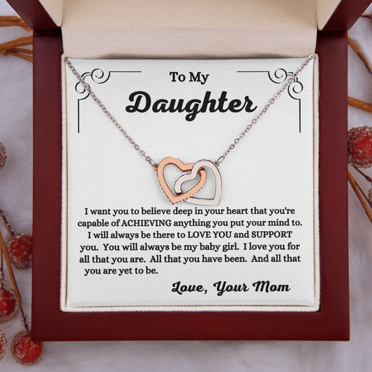 Mom - To My Daughter - I Love You - Interlocking Hearts Necklace