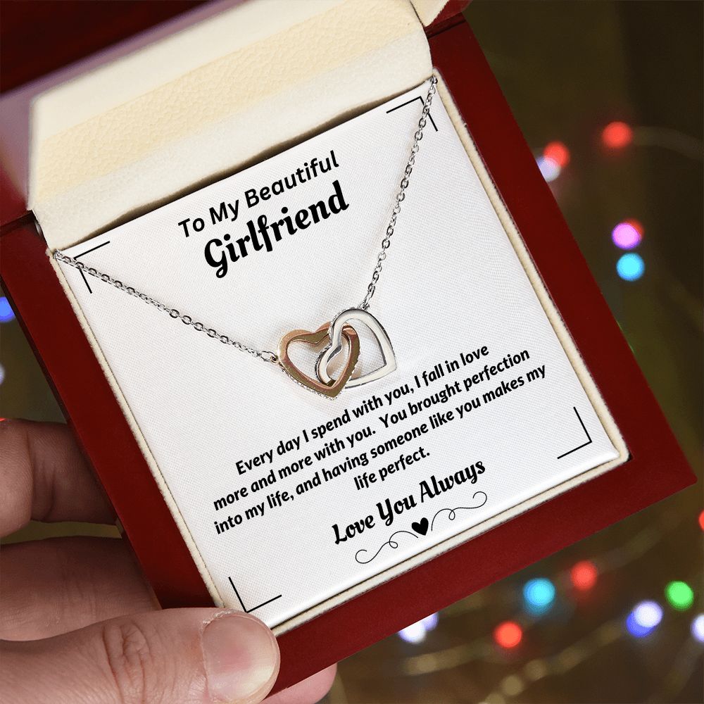 Boyfriend - To My Girlfriend - I Fall In Love More - Interlocking Hearts Necklace - Gift for Girlfriend - Birthday Gift - Christmas Gift
