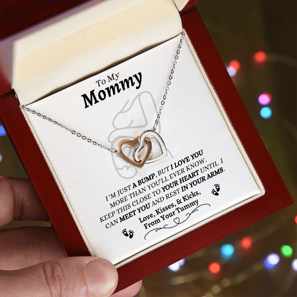 From Your Tummy - To My Mommy - I Love You - Interlocking Hearts Necklace - New Mom To Be Gift - Baby Shower Gift - Expectant Mother Gift From Family & Friends
