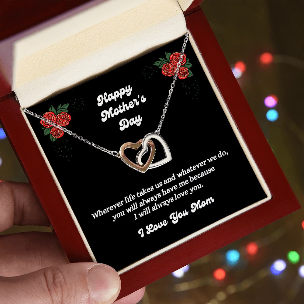 Happy Mother's Day - I Love You Mom - Interlocking Hearts Necklace