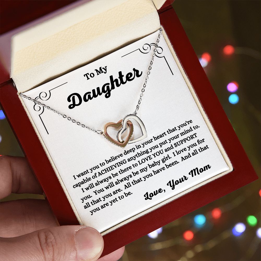 Mom - To My Daughter - I Love You - Interlocking Hearts Necklace