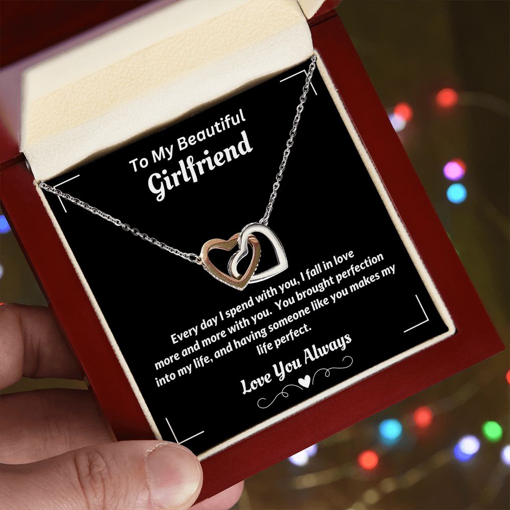 Boyfriend - To My Beautiful Girlfriend - I Fall In Love More - Interlocking Hearts Necklace - Gift for Girlfriend - Birthday Gift - Christmas Gift