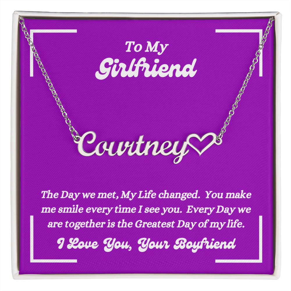 Boyfriend - To My Girlfriend - The Day We Met - Personalized Heart Name Necklace - Gift for Girlfriend - Birthday Gift - Custom Name Jewelry - Graduation Gift -  Christmas Gift