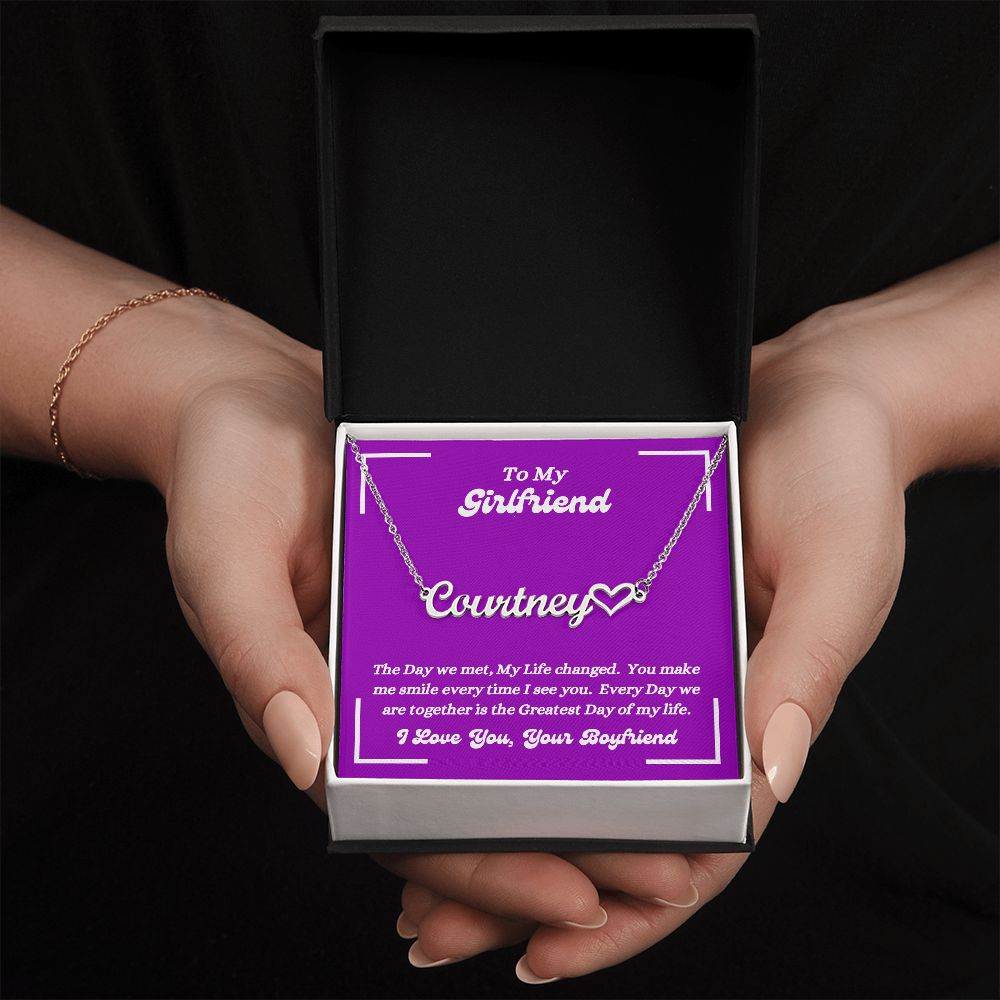 Boyfriend - To My Girlfriend - The Day We Met - Personalized Heart Name Necklace - Gift for Girlfriend - Birthday Gift - Custom Name Jewelry - Graduation Gift -  Christmas Gift