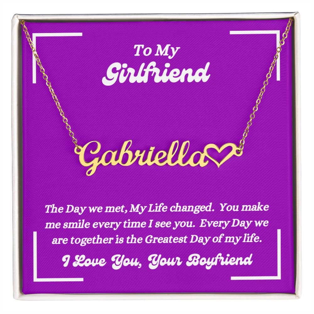 Boyfriend - To My Girlfriend - The Day We Met - Personalized Heart Name Necklace - Gift for Girlfriend - Birthday Gift - Custom Name Jewelry - Graduation Gift -  Christmas Gift