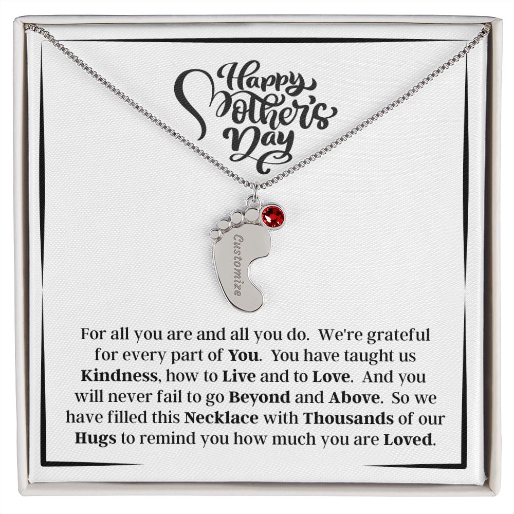 From Us - Happy Mother's Day - We're Grateful For Every Part Of You - Engraved Baby Feet Necklace with Birthstones - Mother's Day - First Time Mom's - Baby Shower Gift for Mom - Keepsake Gift