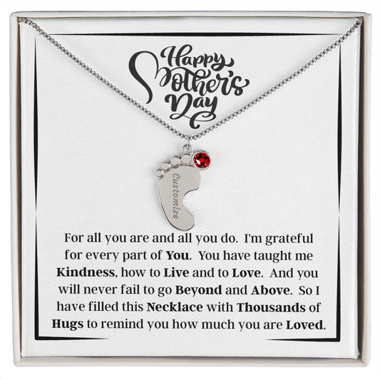 Happy Mother's Day - How Much You Are Loved - Engraved Baby Feet Necklace with Birthstone - Gift for Mom