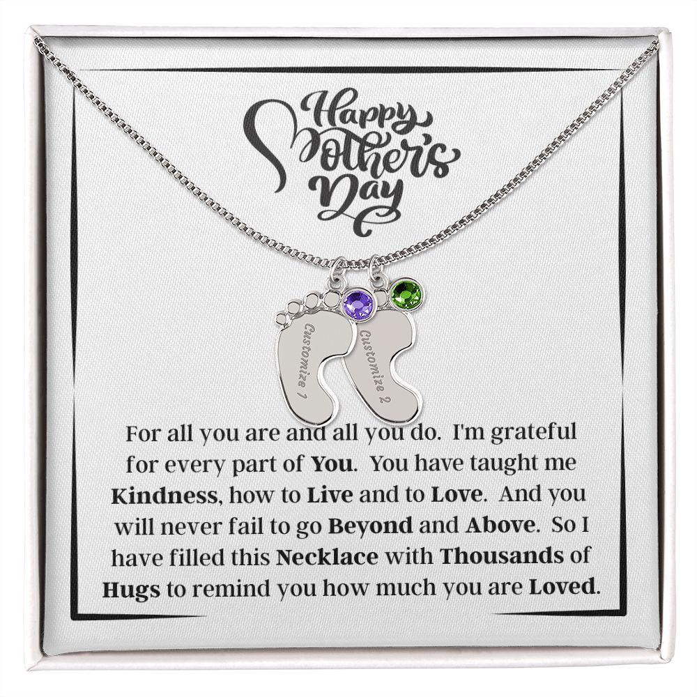Happy Mother's Day - How Much You Are Loved - Engraved Baby Feet Necklace with Birthstone - Gift for Mom