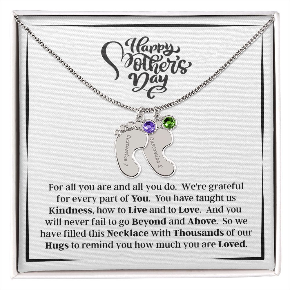 From Us - Happy Mother's Day - We're Grateful For Every Part Of You - Engraved Baby Feet Necklace with Birthstones - Mother's Day - First Time Mom's - Baby Shower Gift for Mom - Keepsake Gift
